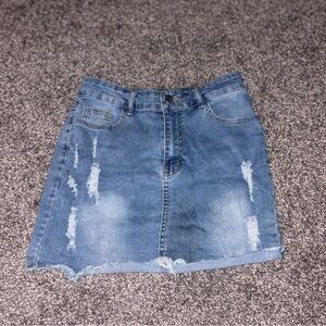 Denim Blue Distressed Mini Skirt